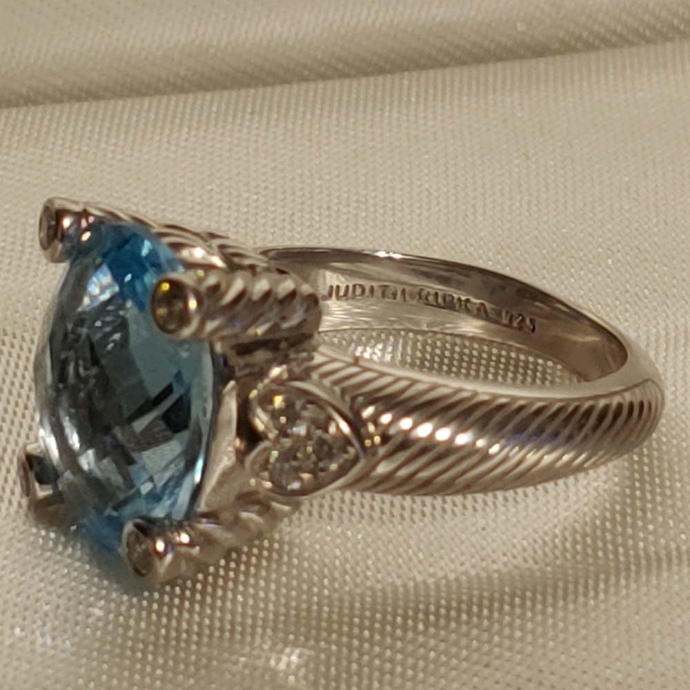 Judith Ripka blue topaz or aquamarine & cz 925ss - Picture 7 of 9